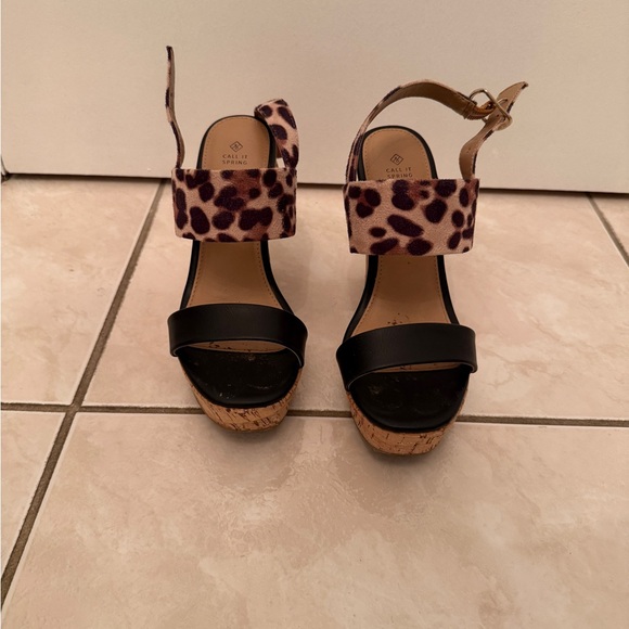 Call It Spring Leopard and Black Wedges - Picture 2 of 3